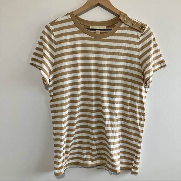MICHAEL Michael Kors Tops - Michael Kors Tand and White Striped Tshirt Size Large